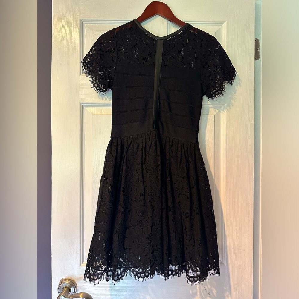 French Connection Lace & Leather Trim Dress